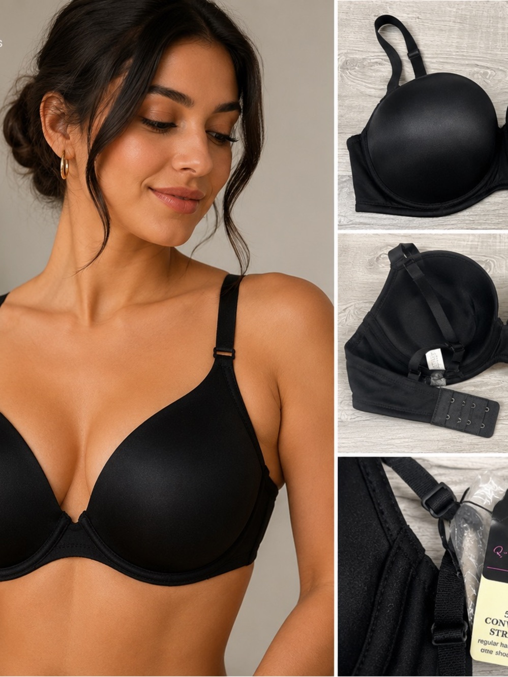 Q-T Intimates 5-Way Convertible Strapless Bra Black 38D NWT - Picture 2 of 8